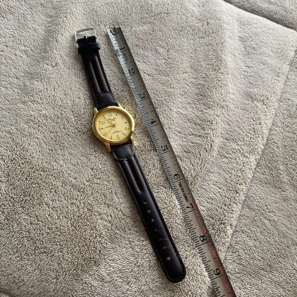 Acugi Japanese Gold Watch with Black Leather Strap